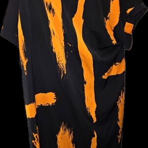 Shein Curve Dress Size 2X Bold orange stripes over black.